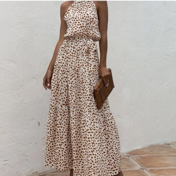 Boho polka dot belted layer ruffle halter dress - Picture 8 of 8